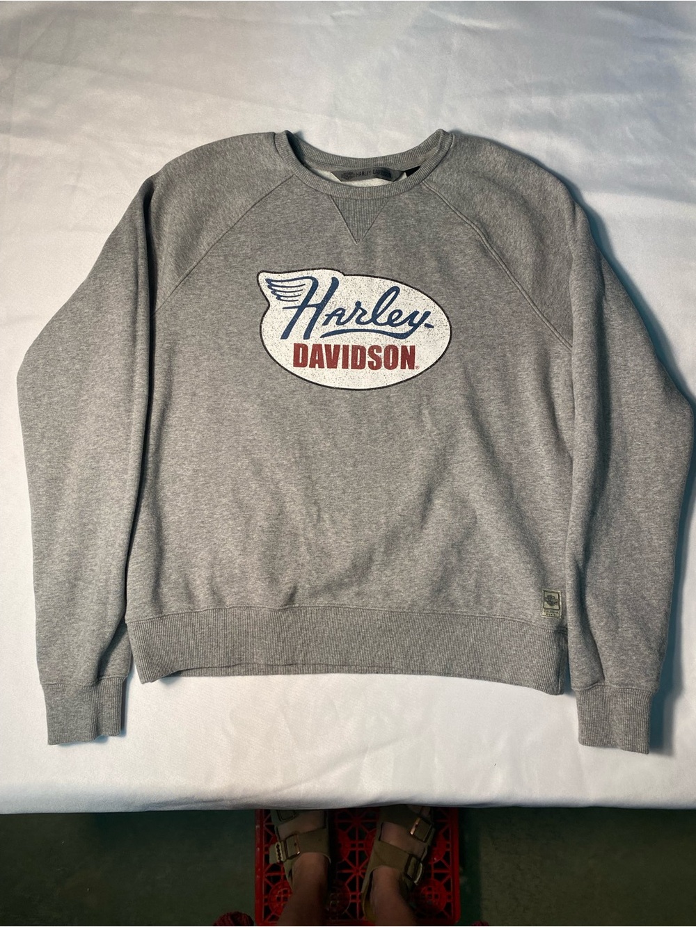 Harley-Davidson Gray Crewneck Sweatshirt with Red & Blue Logo
